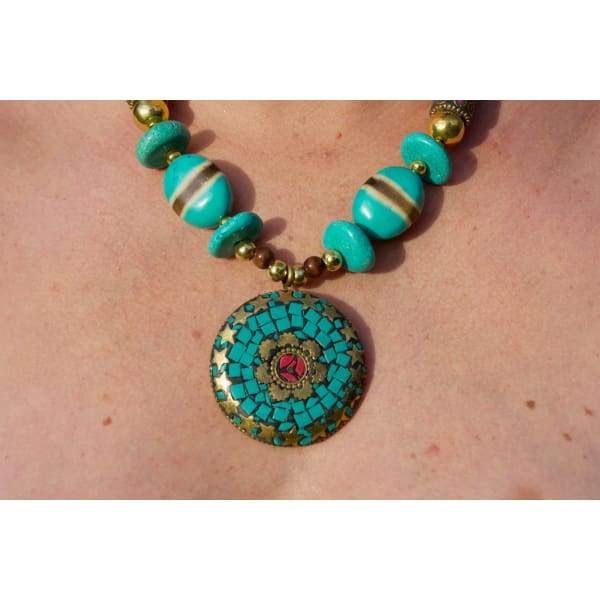 Store Tibetan Turquoise and Coral Nepali Handcrafted Necklace