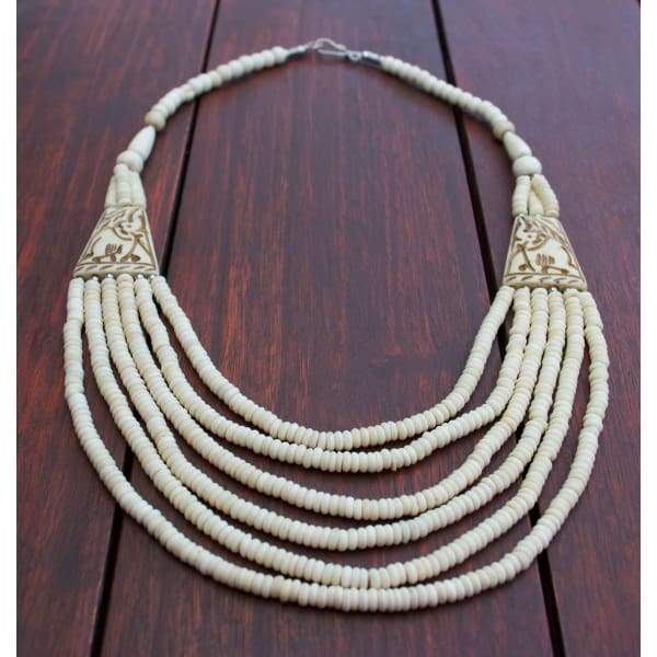 Hand carved bone multi strand beaded orders necklace