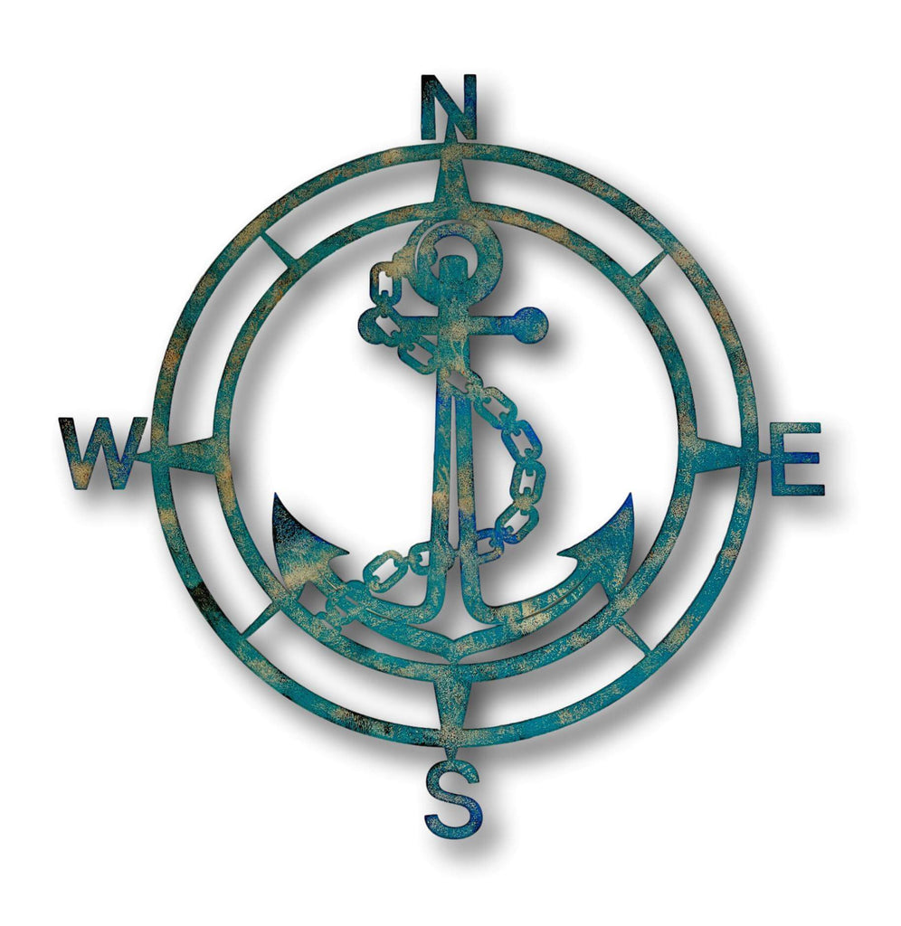 Large Nautical Compass & Ships Anchor Wall Art - Handmade Metal Art